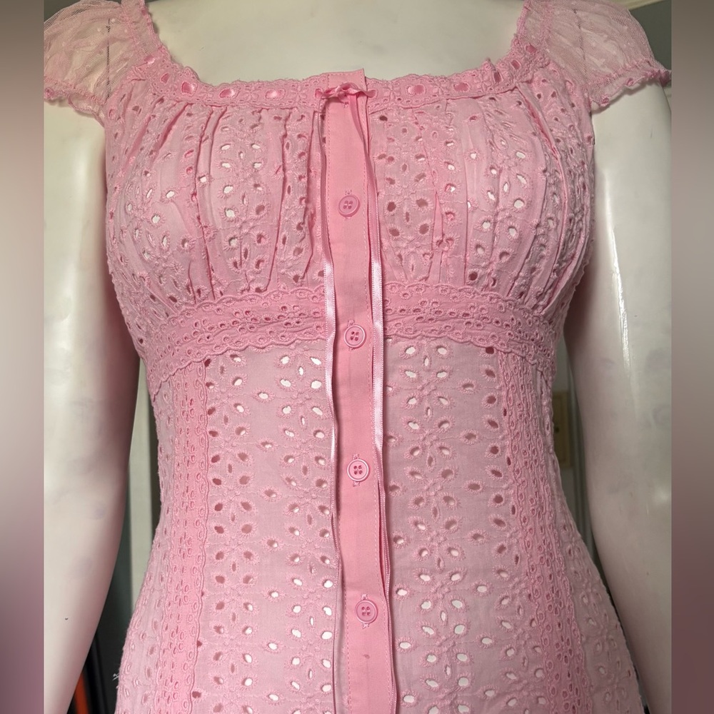 DollsKill | NWT’s Delia’s Y2K Bohemian Baby Pink Eyelet Tulle Western Maxi Dress - Picture 3 of 6